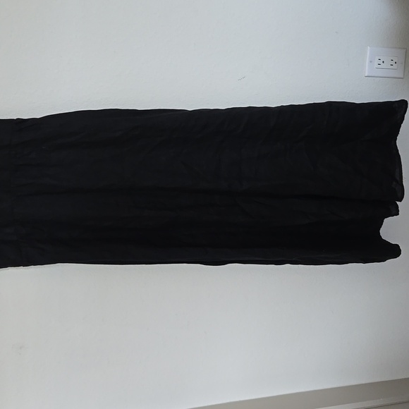 Linen Maxi Dress Black Deep V-Neck Y2K Minimalist - Picture 2 of 10